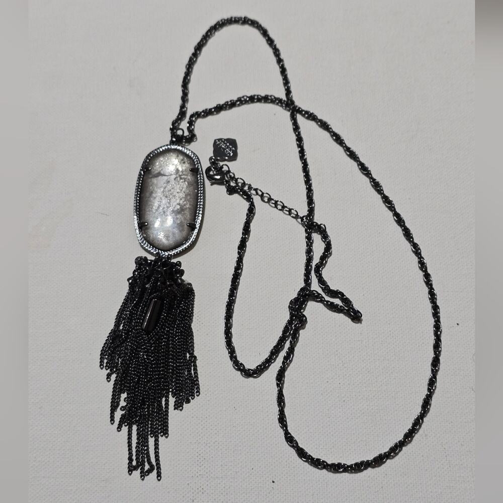 Kendra Scott Rose Gunmetal and Mirror Rock Rayne‎ long Tassel Necklace - Picture 5 of 9